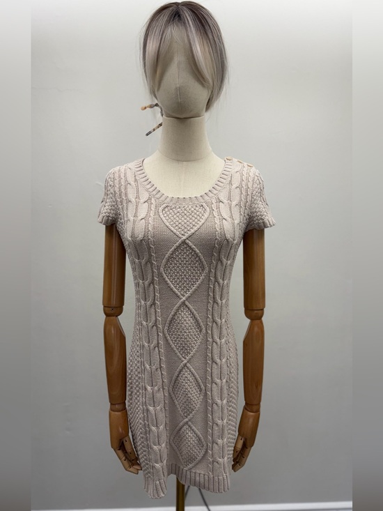 Pink Rose Dresses & Skirts - Pink Rose Premium Cable Knit Sweater Dress Women’s Medium Beige Cotton Blend